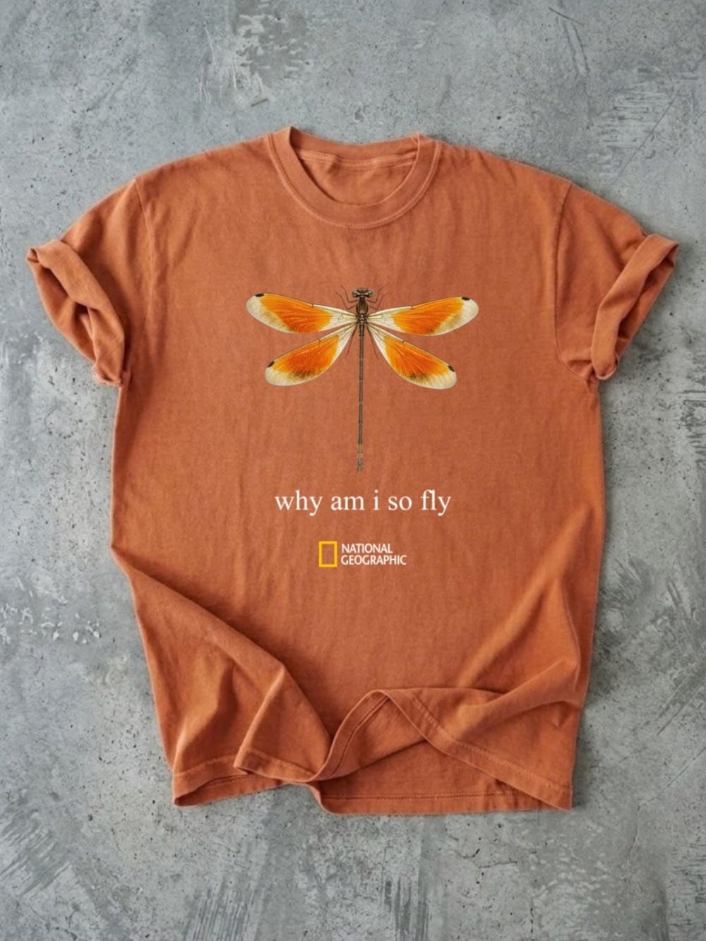 National Geographic "Why Am I So Fly" Orange Dragonfly Tee